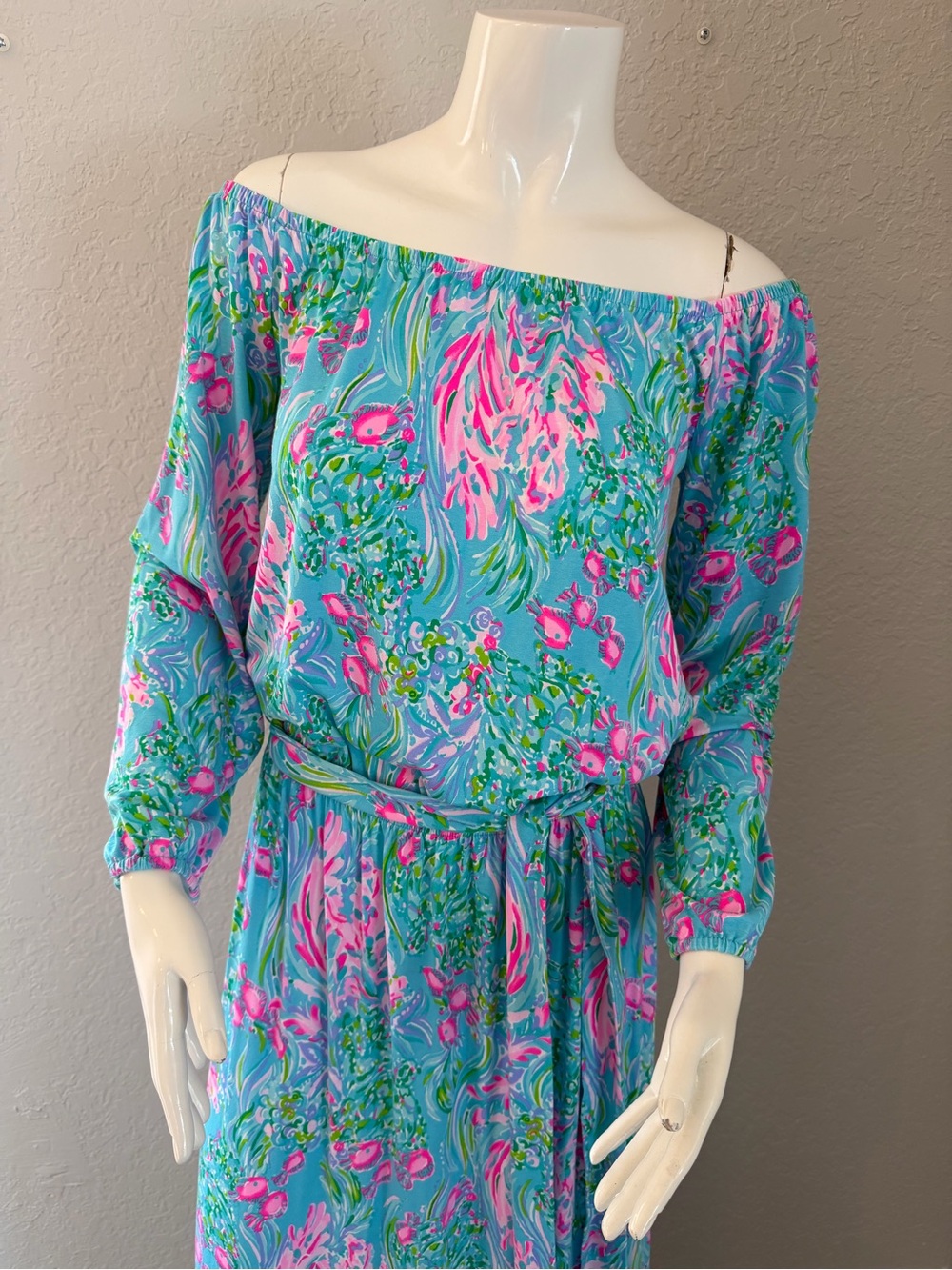 Lilly Pulitzer Odella Maxi Ruffle Dress Off the Shoulder Long Sleeve Size M - Picture 5 of 6